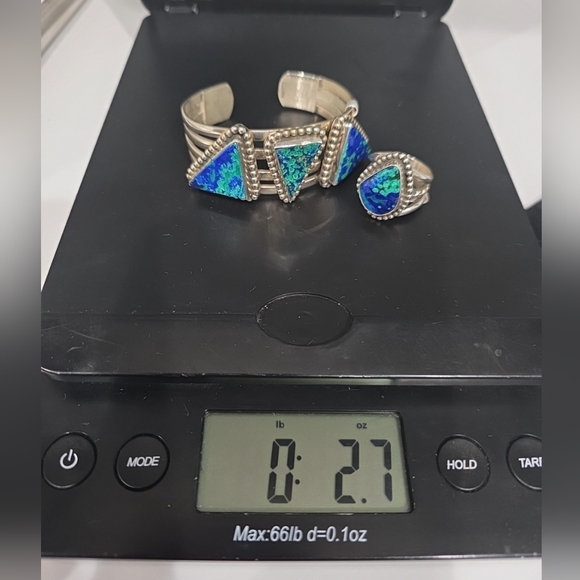 Sterling Silver Navajo Cuff Bracelet & Ring Set Signed Azurite Stones - Picture 10 of 16